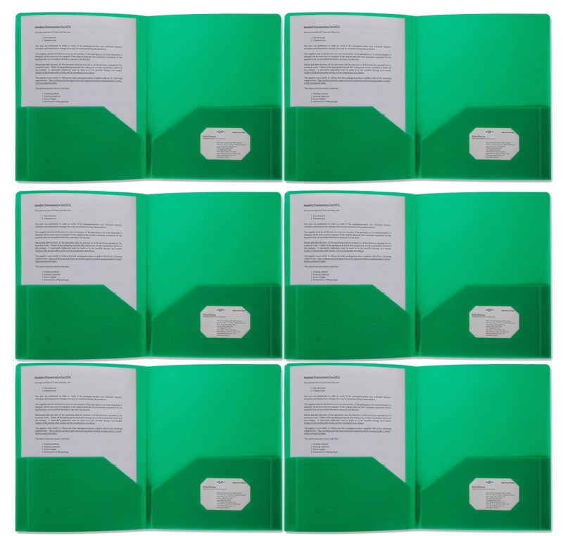 Klingy Plastic Pocket Folders, Heavy Duty Durable Poly, 2 Pocket Folder, with Business Card Slot - 11" x 8 1/2" Sheet Size - 6-Pack (Green) - Image 1